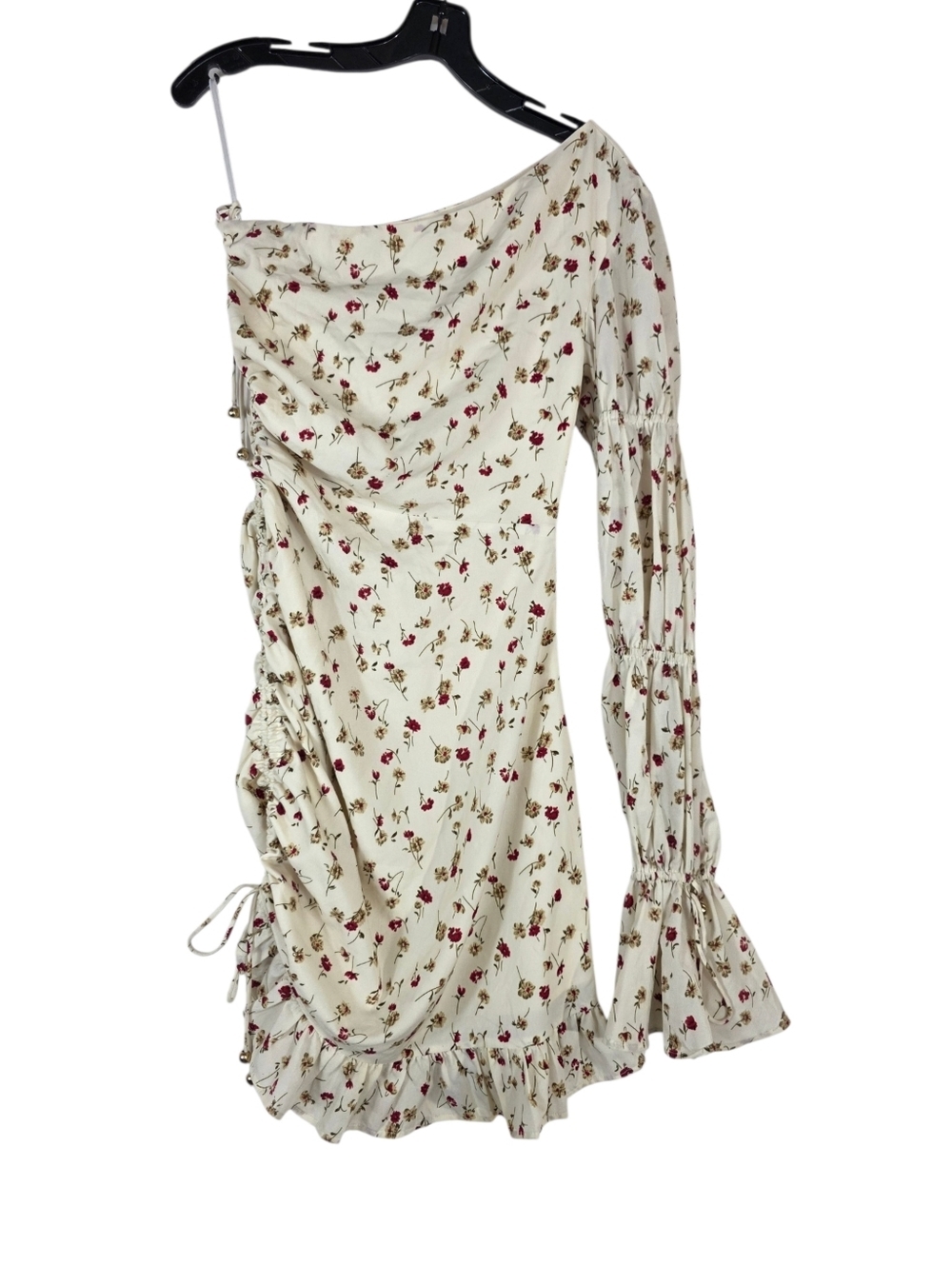 Sabo Skirt Floral One-Shoulder long sleeves ruched adjustable tie Ruffle Dress